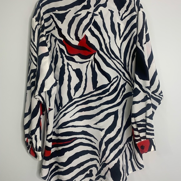 Vintage Helen Fabrikant Tunic Top Blouse Zebra Print Red Accent sz Med USA - Picture 5 of 6